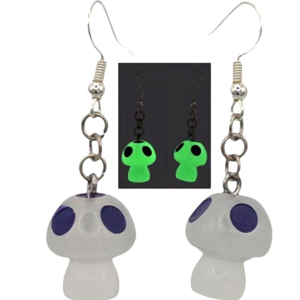Glow in the Dark Mushroom Earrings Fashion Jewelry Dangle Rave EDM Festival